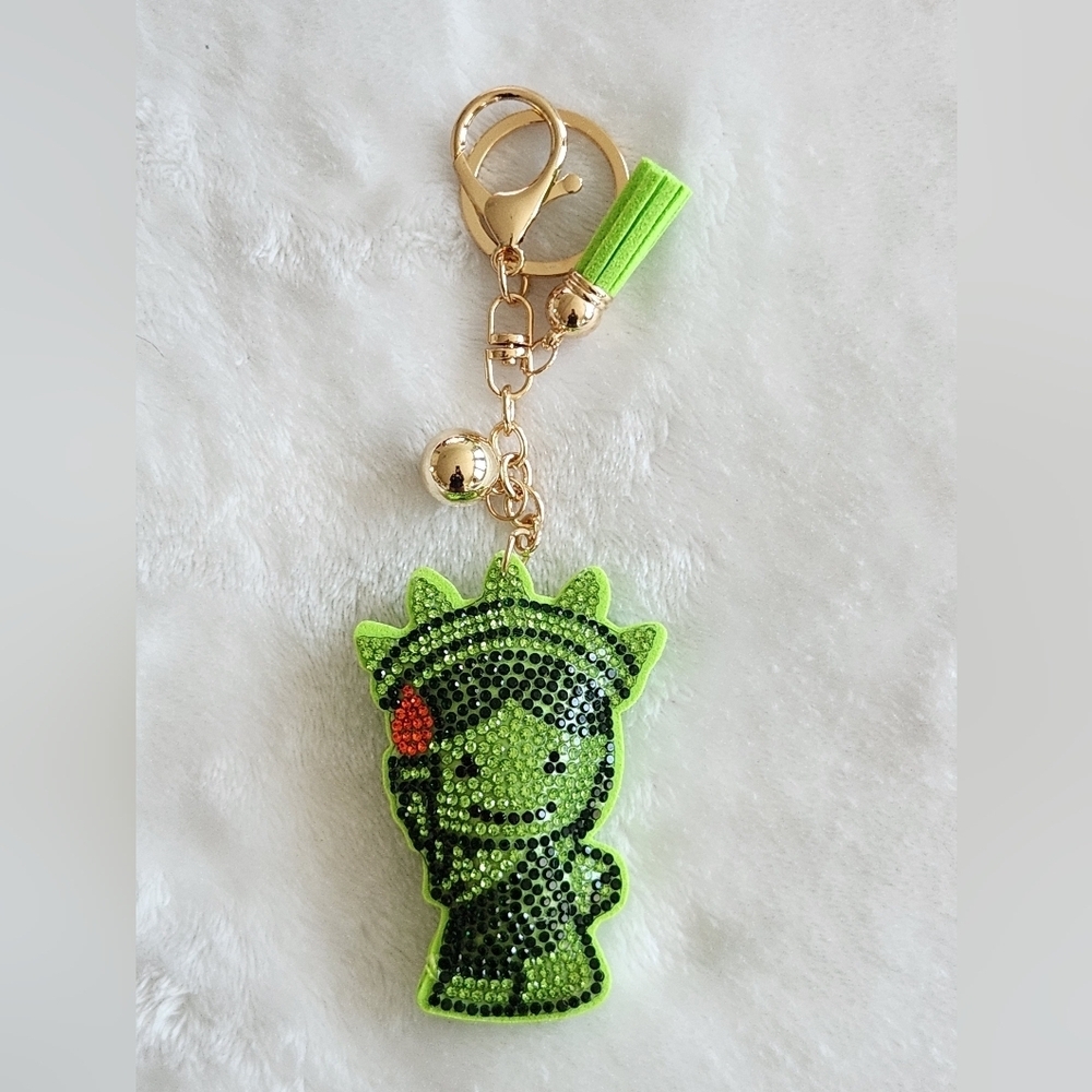 NY Statue Of Liberty Green Rhinestone Keychain Bag Charm